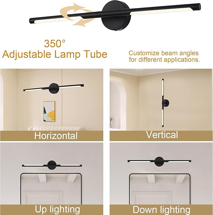 BONLICHT 36 Inch Flush Mount Modern Vanity Lighting Fixture 2700K/3000K/4000K/4500K/5500K, 20W 350°Rotatable Dimmable LED Bathroom Linear Wall Light Bar Indoor Bath Sconce Picture Display Lighting