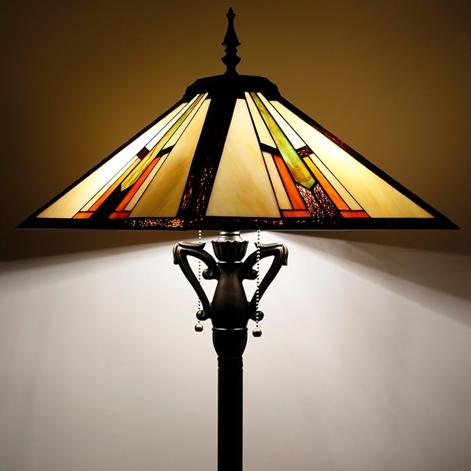 Tiffany Floor Lamp Multicolour Mission Style Stained Glass Standing Reading Light 16X16X64 Inch