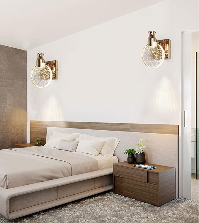 Aomesinc Crystal Wall Sconce Nordic Style LED Wall Lamps Simple Creative Lights for Living Room Bedroom Bedside Dresser Bathroom Corridor(A,Golden,Small)