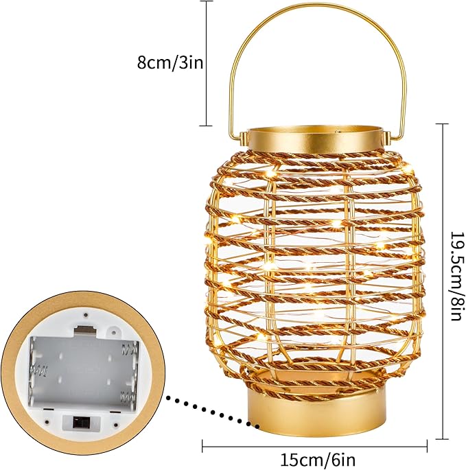Battery Operated Table Lamp 7.7 "H Metal Cage LED Cordless Lamp with 6-Hour Timer, Vintage Decorative Fairy Lights Lantern for Indoor/Outdoor Bedrooms Weddings Parties Patio Events