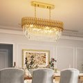 31.5" 8-Light Modern Gold Crystal Chandelier, Luxury Rectangular Raindrop Pendant Light Fixture for Dining Room, Kitchen Island, Living Room, Farmhouse Ceiling Lighting