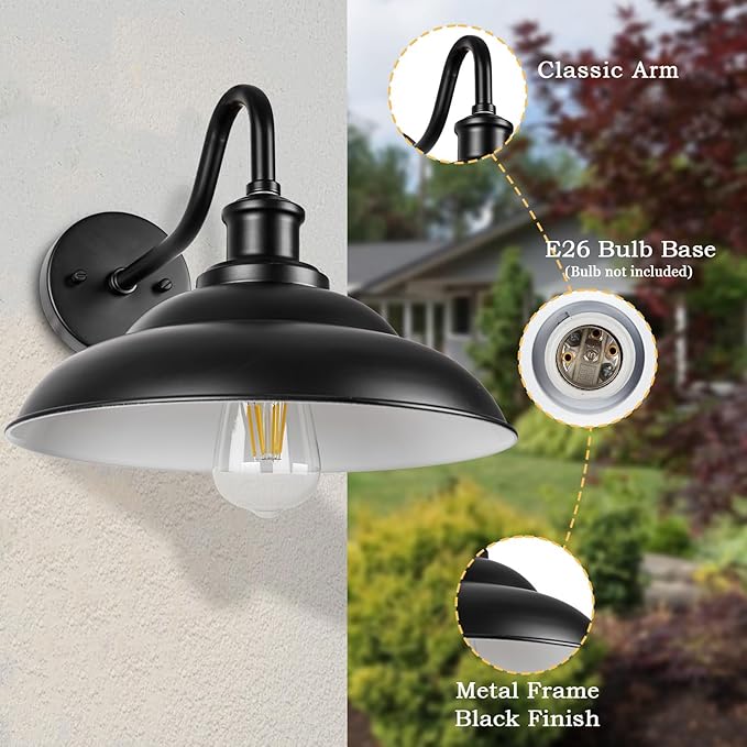 Outdoor Barn Light, 12'' Farmhouse Exterior Wall Mount Light, Outdoor Indoor Wall Sconce, Exterior Porch Lighting Fixture, Industrial Outside Black Lantern for Entryway Garage, 3 Pack