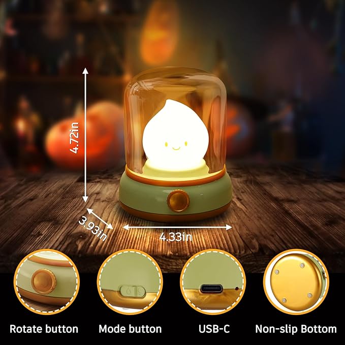 VoMii Ghost Campfire Desk Lamp Cute, Small Bedside Table Lamp Dimmable, 2 Modes Warm Night Light with Timer, Cordless Rechargeable Battery Night Light for Kids Teens, Vintage Ambient Light
