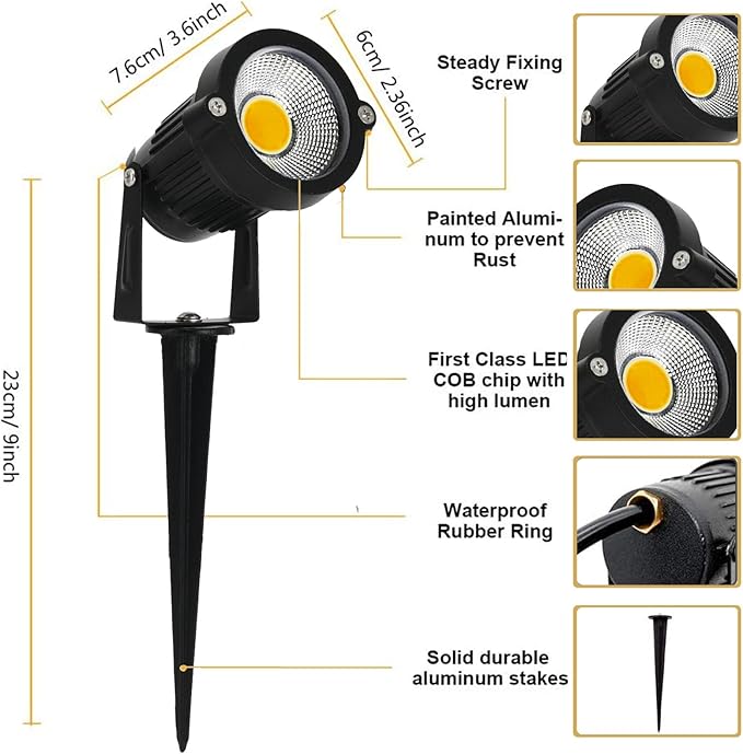 Low Voltage Landscape Lights Outdoor LED Spotlights Garden Spot Lights Outdoor Pathway Lighting 5W 12V 24V IP66 Waterproof Spike Flood Lighting for Tree(8 Pack)