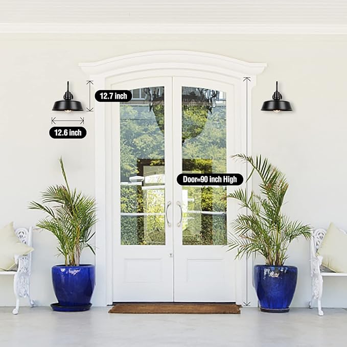 Outdoor Gooseneck Barn Light - Exterior Fixture Sconce Wall Light for Farmhouse, Dusk to Dawn Sensor Front Door Porch Garage Patio Lighting (12.6 inch（2 PCS）)
