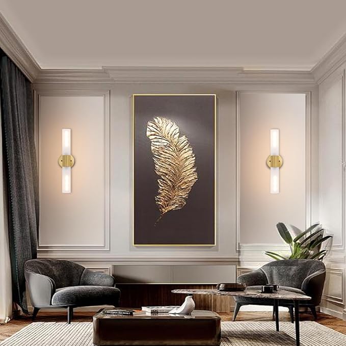 Gold Knurled Texture Wall Sconce Frosted Glass Shade Modern Bathroom Vanity Light Fixtures 2-Lights Mid Century Wall Light for Mirror Living Room Hallway E26 T10 Bulbs(Excluded)