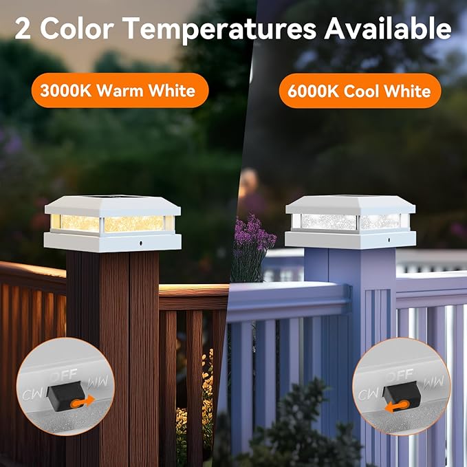 Solar Post Cap Lights Outdoor 16 Packs for 4x4 4.5x4.5 5x5 Vinyl/Wooden Posts, Waterproof Solar Powered Fence Cap Light with Warm/Cool Lighting, White 16LEDs Deck Caps Lights for Yard, Garden, Patio
