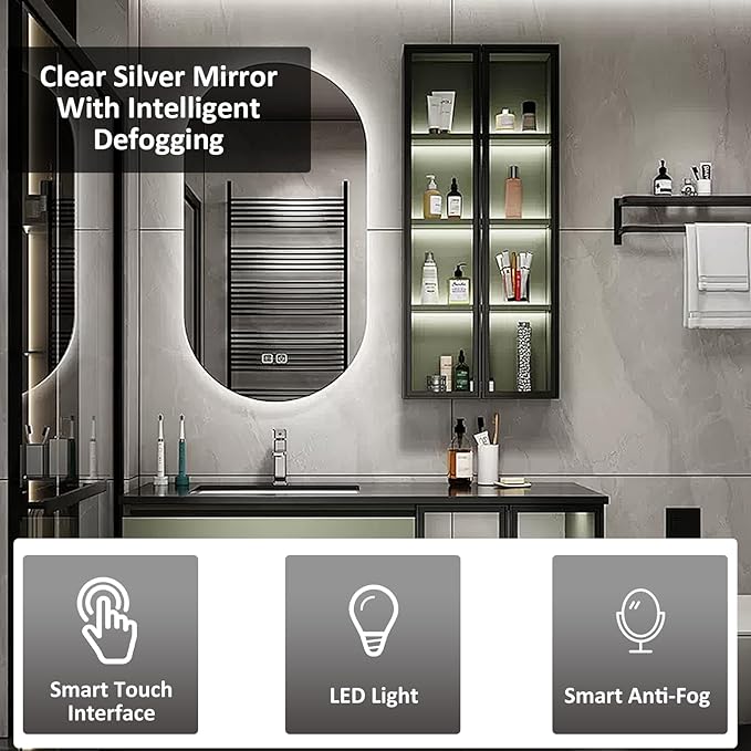 Bathroom Vanity with Sink - Bathroom Vanity Cabinet and Sink and Slab Top | Side Shelf and Ambient Lighting, LED Smart Mirror Cabinet (44'')