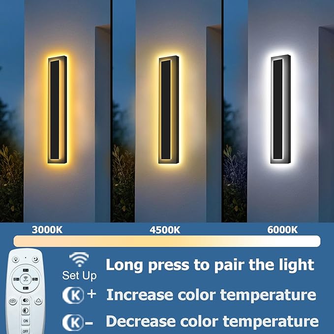 Picico 24in Modern LED Outdoor Wall Lights, Dimmable Black Exterior Wall Sconce Lighting Fixtures, Rectangular Mini Outdoor Garage Lights, 360° Beam Angle,Vertical Outdoor Lights for House Porch