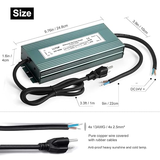 LED Driver 400 Watts 110V/120V AC to 24V DC 16.6A Power Supply Waterproof Low Voltage Transformer Converter for Indoor Outdoor LED Lights