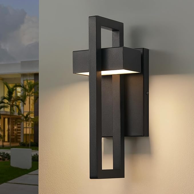 tewei LED Outdoor Wall Sconce Modern Exterior Lighting Fixtures, Matte Black Outdoor Front Porch Lights LED Outside Wall Mount Lights for House, Hallway, Warm White 3000K, 1 Pack
