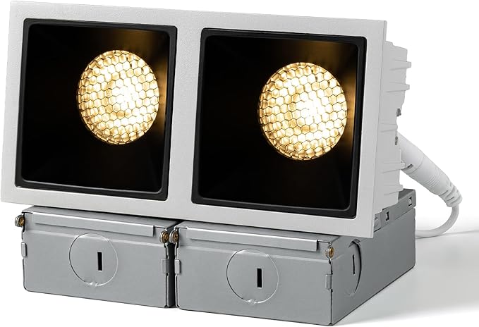 3" Square 24W LED Dimmable Recessed Lighting Downlight, Home Indoor Directional Ceiling Spotlight Surface Fixture with 36° Beam Angle, Honeycomb Mesh Anti-Glare Design, Includes Junction Box
