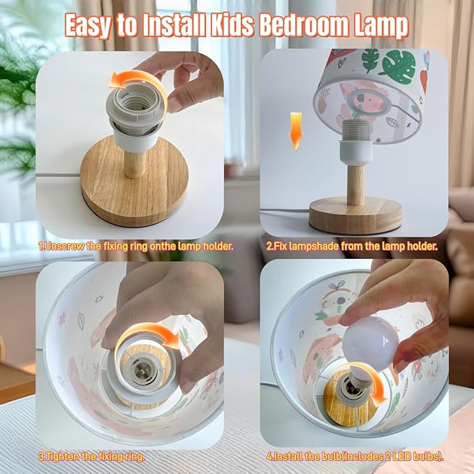 Kids Table Lamp for Girls Bedroom Nightstand Lamps, Christmas Gift for Girl-3Color Modes LED Cartoon Bedside Night Light with Koala Bear Lampshade and Wood Base, Desk Lamp for Kids room/Living Decor