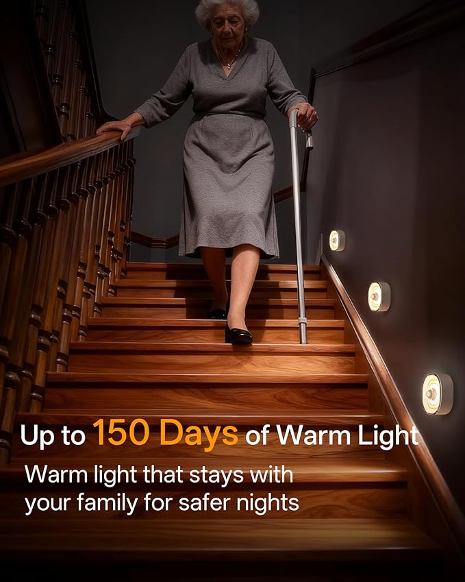 Homelist Motion Sensor Light Indoor, 4 Pack 100LM Rechargeable Puck Lights COB Light Source with Dual-Ring Design, Small Motion Sensor Night Light for Bedroom Bedside, Cabinets, Hallway, Stairs