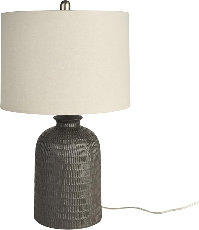 Nourison Home 24" Black Farmhouse Honeycomb Textured Table Lamp for Bedside Table, Living Room, Dining, Entryway