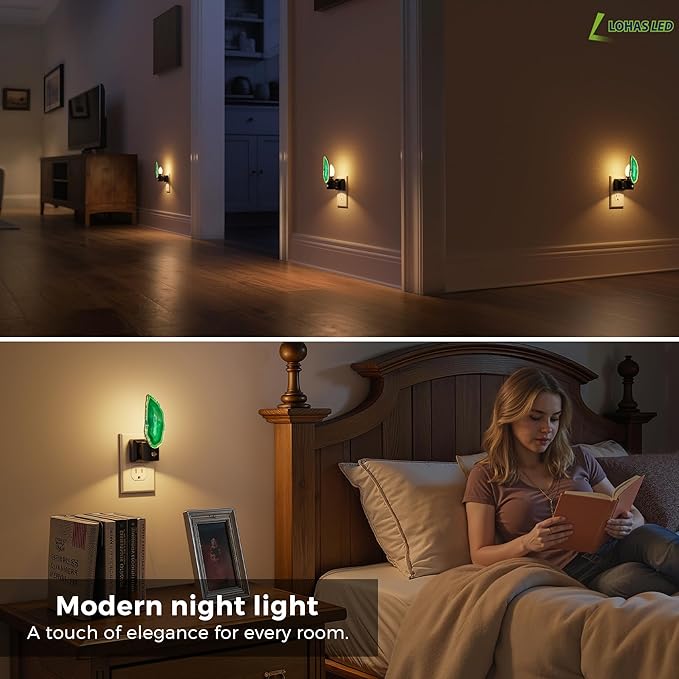 L LOHAS LED Night Lights Plug into Wall, Agate Nightlight Rotating 350°, Dimmable Dusk to Dawn Sensor, Healing Stone Green Agate Decorative Nightlight for Bedroom,Living Room