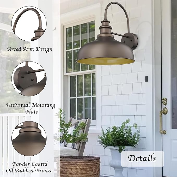 Bestshared 16 Inch Vintage Industrial Barn Light Farmhouse Outdoor Wall Sconce - Farmhouse Exterior Wall Mount Lighting Fixture for Garage, Patio, Porch,Front Door(Orb+Gold, 16"-2pack)