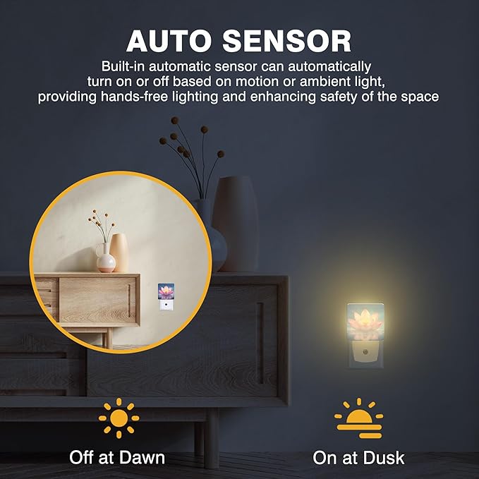 Night Light Pink Lotus Flower Night Lights Plug into Wall Smart Dusk to Dawn Sensor 0.5W Energy Efficient Led Lamp for Men Women Bedroom Bathroom Hallway Stairway Decor