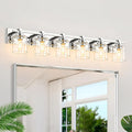 6 Light Modern Bathroom Light Fixtures Over Mirror, Chrome Vanity Lights for Bathroom Wall Sconces with Clear Glass Shades, E26 Socket (Bulbs Not Included)