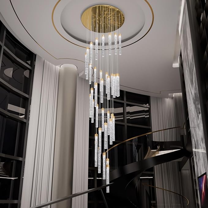 Chandeliers for Living Room 38-Lights Modern Crystal Light Extra Large Chandelier Light Fixture Entryway Foyer High Ceiling Chandeliers Lighting with Sloping Ceiling (Gold Chandelier)