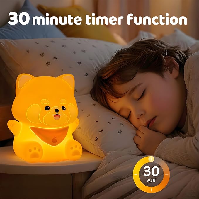 Red Panda Night Light, Squishy Silicone Lamp for Kids - Tap Control 2 Brightness, 50H Battery & Auto Timer, Cute Valentines Gifts for Boys Girls, Bedside Nursery Desk Decor