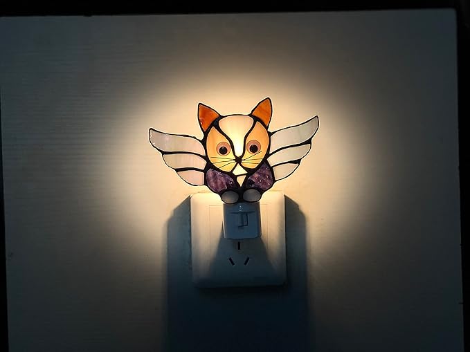 Stained Glass cat Night Light, Cats Decorative Night Light, Pet Commemorative Gift, Love Cats (DYM9005) (Grey)