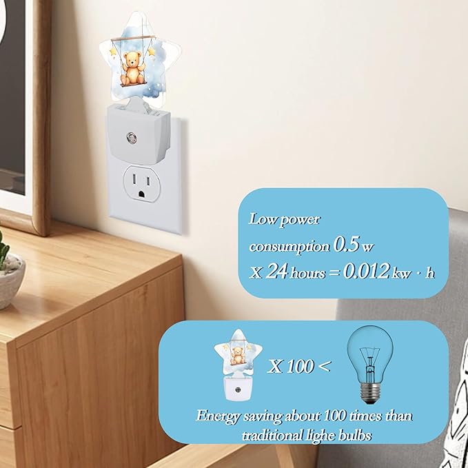 Teddy Bear Night Light,Plug-in Wall Led Night Lights Decor for Boys Girls Room,Dusk to Dawn Sensor Wall Lamp for Bedroom/Bathroom/Hallway,0.5w