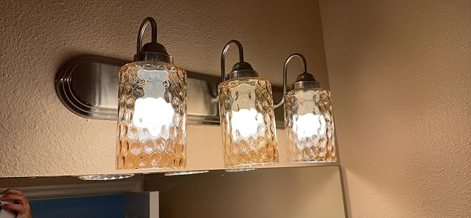 3 Pack Amber Hammered Glass Lamp Shade Replacement, 1-5/8 Inch Fitter, 6-1/16" Tall, Water Ripple Cylinder Glass Lighting Fixture Lampshade Globe Cover for Chandelier Pendant Light Wall Sconce