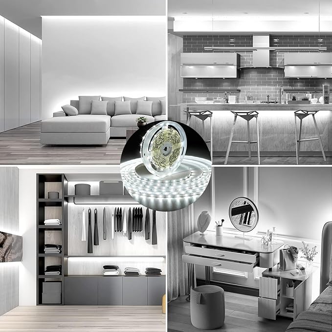 White LED Strip Lights, 65.6ft Dimmable 24V LED Lights Strip 6500K Bright Daylight White, 960 LEDs LED Flexible Tape Lights for Bedrooms, Mirror, Kitchen, Cabinet, Christmas Decor