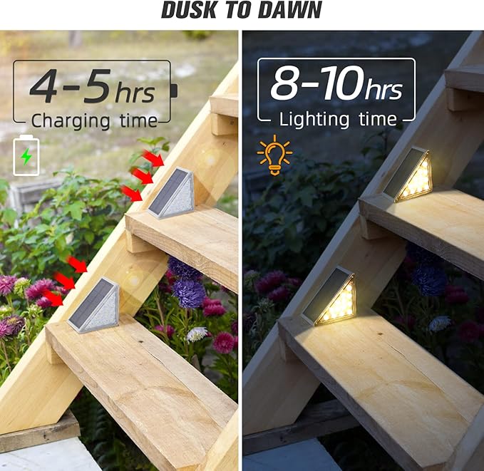 NIORSUN Solar Step Lights 6 Pack, Outdoor Stair Lights Waterproof IP67 with Auto On/Off - 3000K Warm White for Steps, Stairs, Deck, Patio, Yard, Porch, Garden, Sidewalk, Front Door