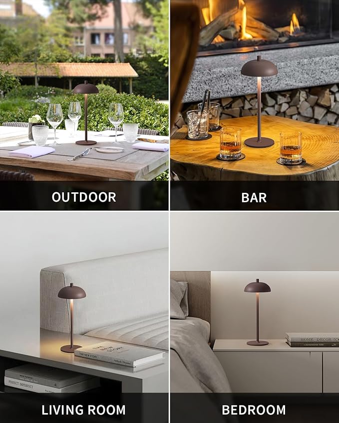 Cordless LED 12" Small Table Lamps Set of 2, Modern Portable Desk Lamp, 3 Color Dimming Rechargeable Battery Lights, for Bedroom, Outdoor, Restaurant, Bedside, Baby Night Light, Gifts (Brown)