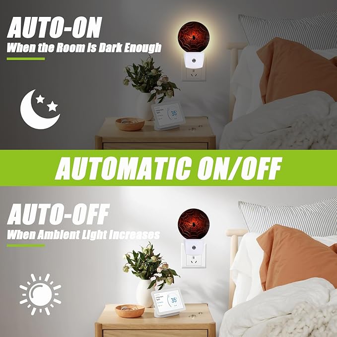 Red Spider Web Night Light,Night Lights Plug into Wall for Kitchens Toilets Bedroom Decorative Half Round Nightlight Led Lamp 0.5W Sleep Friendly