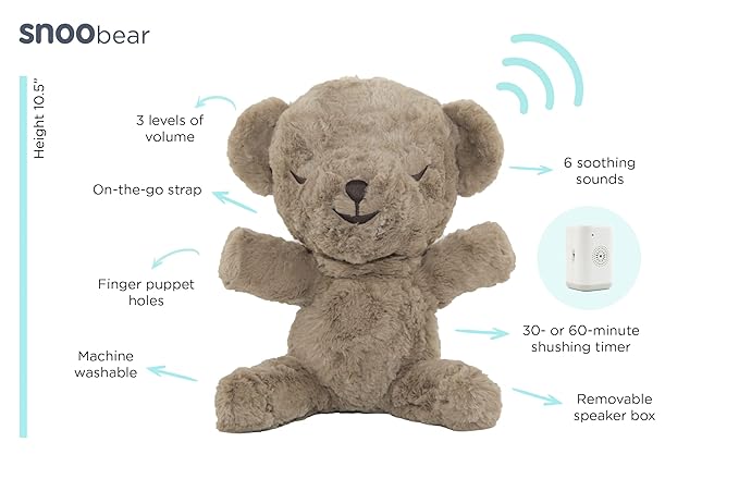 SNOObear White Noise Machine - Cry-Activated Plush Baby Sleep Soother - Cocoa Woolly