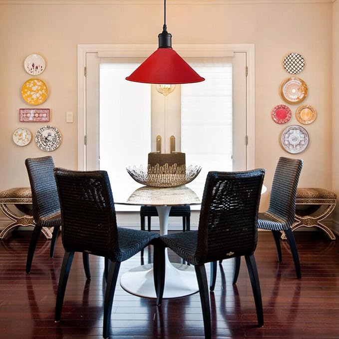 Red Cone Pendant Light Shade Metal Farmhouse Hanging Light Fixture Replacement Lamp Shade for Ceiling Fan or Kitchen Island Lighting (Red, Pack of 1)