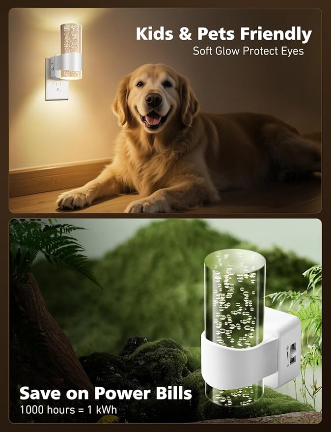Night Lights Plug into Wall, Dimmable LED Night Light with Dusk to Dawn Sensor, Plug in Night Light Brightness Adjustable, 2 Pack 3000K Acrylic Nightlight for Bathroom Hallway