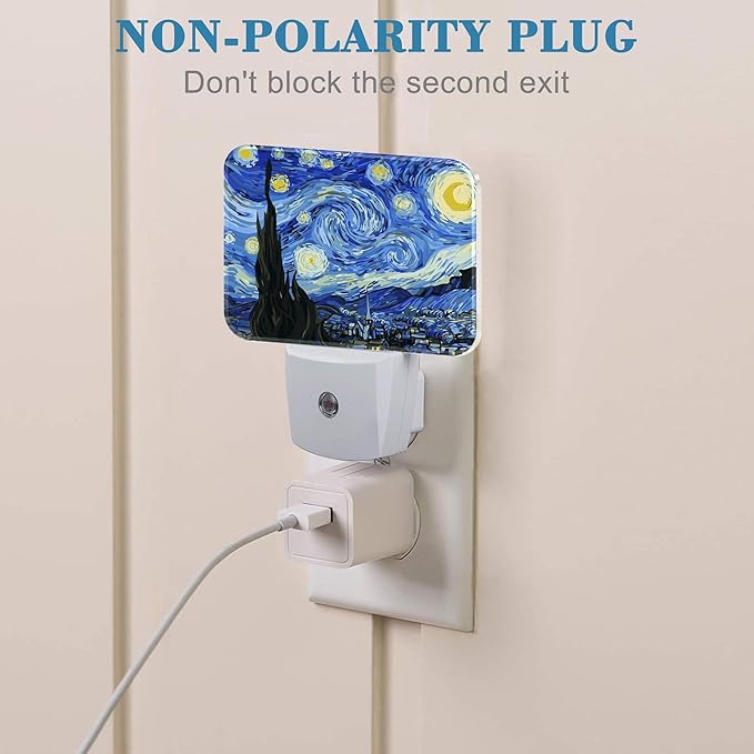 Starry Sky Abstract Painting Plug in Night Lights, Starry Sky Nightlight Plug Into Wall Dusk to Dawn Sensor for Kid Girls Boys Women Men Bedroom, Hallway, Kitchen, Bathroom, Stairs Decor