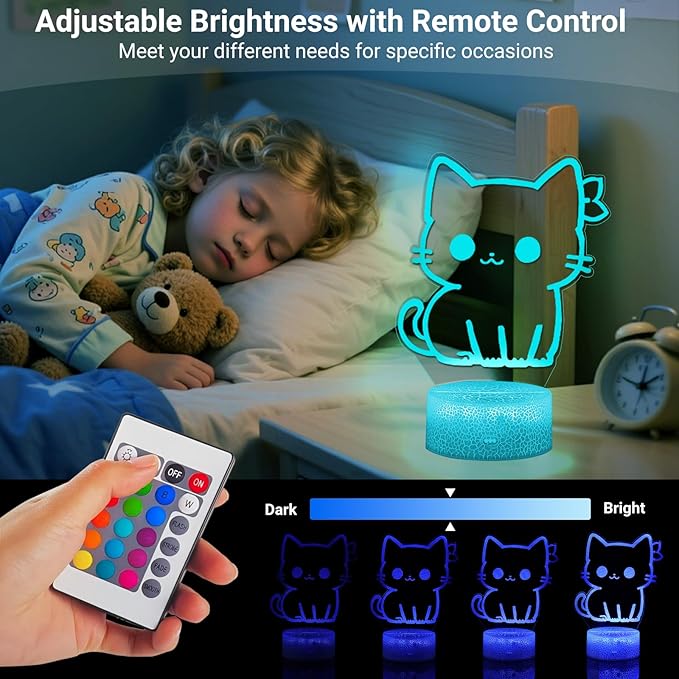 Cat Night Light, Cute Night Light, 16 Color Change Decor Lamp, Dimmable Touch & Remote Control Sleep Light, Kids Room Light, Christmas Birthday Gifts for Kids