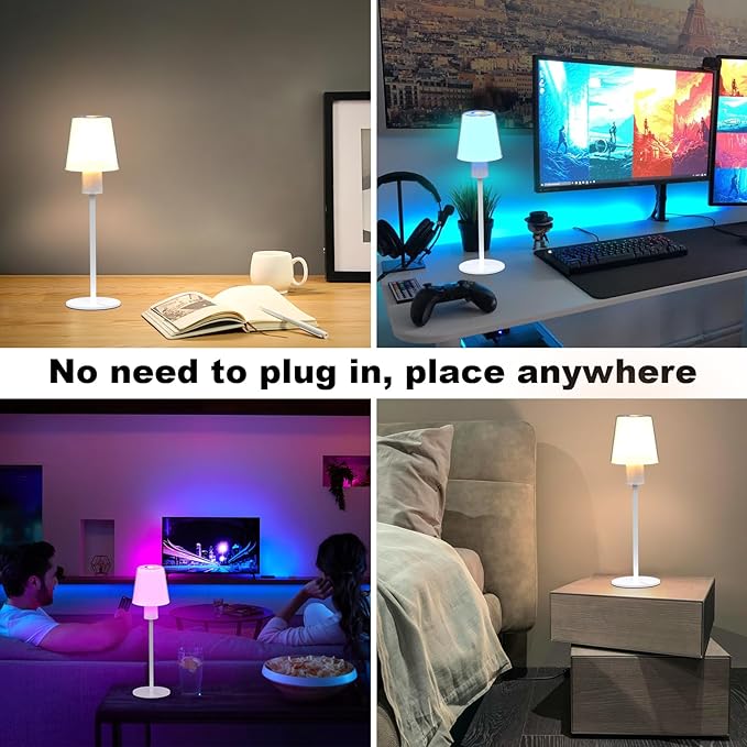 5000mAh Rechargeable Cordless Table Lamps, RGB Colors and Warm Light Stepless Dimming, LED Desk Lamp for Bedroom/Couple Dinner/Desk/Cafe/Dining Room/Terrace (1)