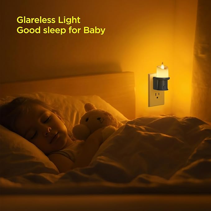 Nightlight Flameless Candle, Electrical Outlet Plugs w/Dusk Dawn Sensor Auto Switch On/Off for Home Safety, Window Decorative with Remote Control (Black, 1 Pack)