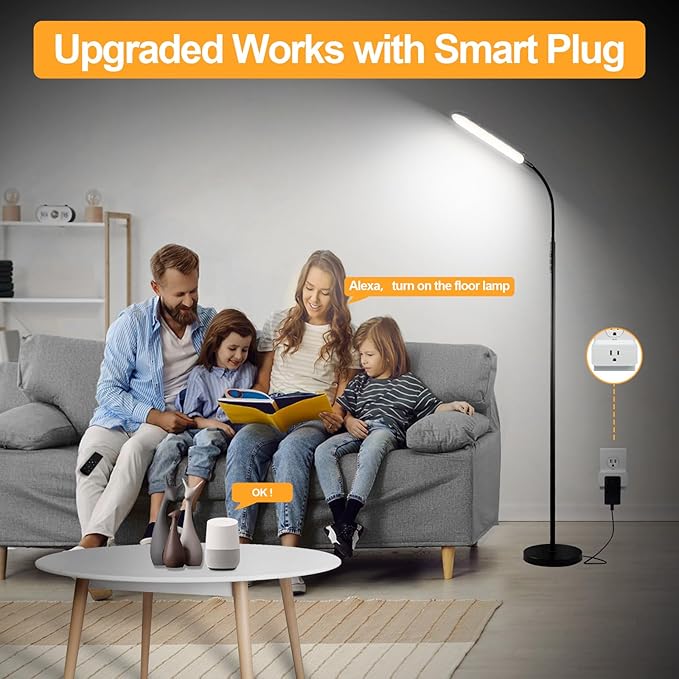 Floor Lamp 2 Pack, 18W 1800LM Bright LED Floor Lamp with 2 Remotes & Works with Smart Plug, Dimmable Timing Eye Caring Standing Reading Floor Lamps for Living Room Bedroom Office