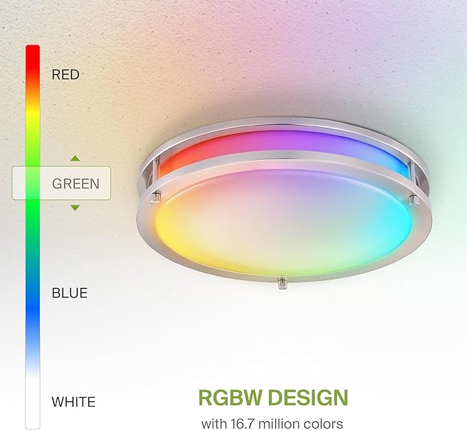 ASD LED 14" Round Flush Mount Lighting, Close to Ceiling Light Fixture | Smart, Multicolor, Dimmable, ETL Listed | 21W 1430LM RGB-2700-6500K 120V | Low Profile Double Ring Lamp | Nickel, 4 Pack
