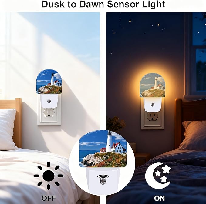 Beautiful White Lighthouse Night Light, Dusk-to-Dawn Auto Sensor Plug in Night Light for Kids, 0.5W Energy Saving LED NightLights for Bedroom/Bathroom, Ideal Gifts for Women Men