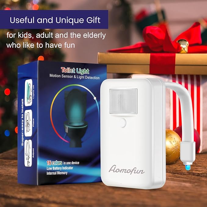 2 Pack Toilet Bowl Night Light, Motion Sensor Activated LED Nightlight Inside Bowl with 16 Colors & 5 Brightness, Waterproof, Easy Install, Fun and Usefull Gift