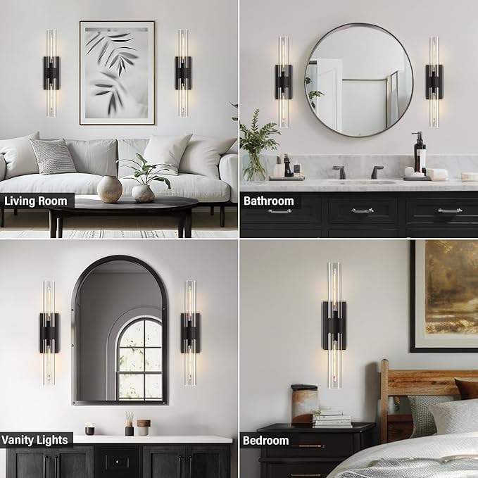 Black Wall Sconces Set of Two, Copper Wall Lights for Bathroom Vanity, 22.8" Modern Wall Sconces 2-Light, Indoor Wall Mounted Sconces for Bathroom Mirror, Bedroom, Living Room