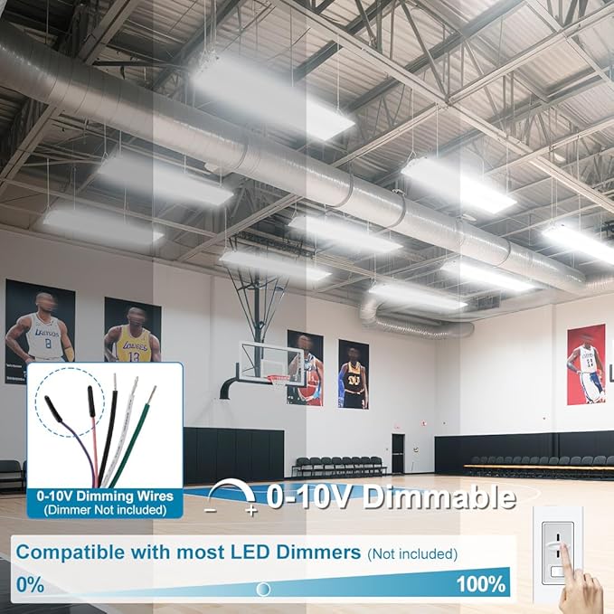 High Bay LED Shop Light 4FT 300W/240W/200W, 4000K/5000K Selectable 120-277V, Commercial Linear High Bay Lights for Warehouse Workshop, ETL 2Pack