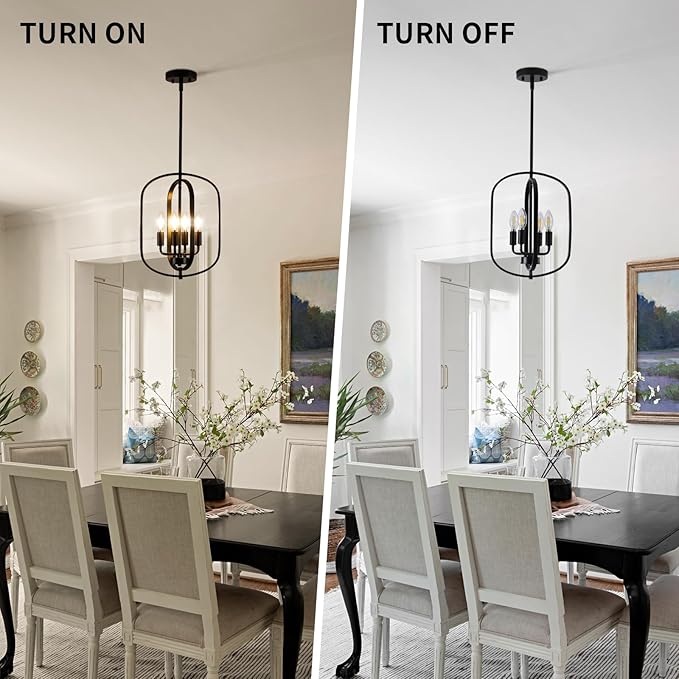 Black Chandelier Light Fixture, 4-Light Dining Room Chandelier Over Table Farmhouse Rustic Small Entryway Chandeliers Hanging Island Pendant Lights for Kitchen Entryway Foyer Living Room