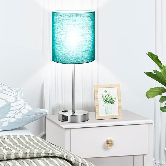 𝟮𝟬𝟮𝟯 𝗡𝗘𝗪 Green Touch Table Lamps Set of 2 with 2 USB & AC Outlet, 3-Way Dimmable Bedside Nightstand Lamps for Bedroom lamps Living Room Nursery, 800 Lumens 5000K Daylight Bulbs Included