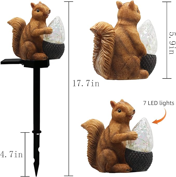 Upgraded Solar Garden Lights Outdoor Decor, Solar Squirrel Stake Lights Colorful LED, IP65 Waterproof Squirrel Decorative Lights, for Yard Patio Garden Lawn Decoration