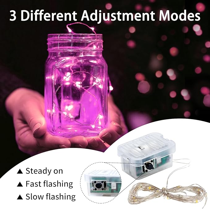 8 Pack Pink Fairy Lights 7Ft 20 LED Twinkle String Lights 3 Modes Battery Operated Waterproof Firefly Starry for Mason Jar Party Wedding Christmas Valentines Day Table Centerpieces
