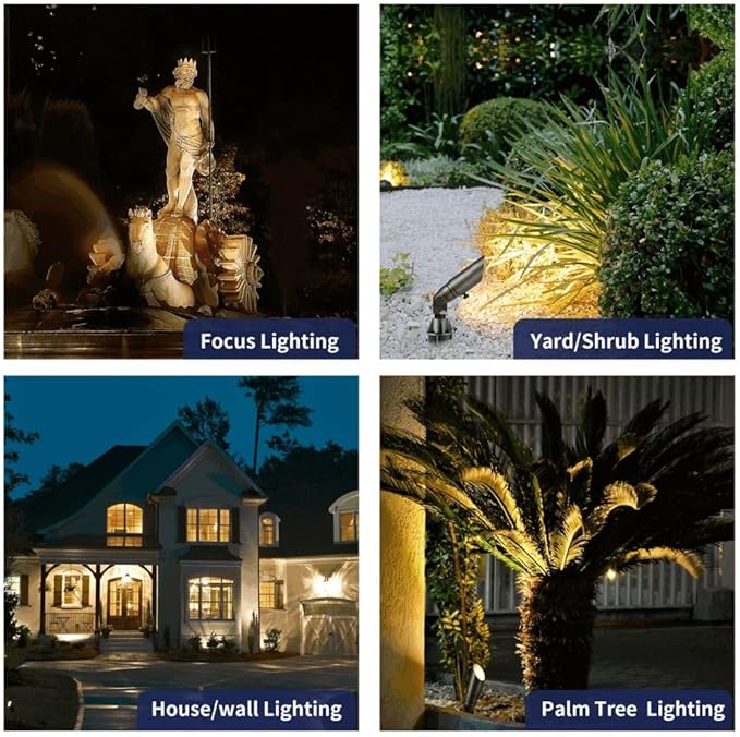 Gardenreet 12V Brass Spot Lights - Low Voltage Landscape Spotlight Outdoor, MR8 Wired LED Uplights Waterproof, Electric 180 Lumen Bronze for Bushes Patio with 2.5W 2700K Warm White Bulb (6 Pack)